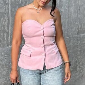 Zara Pink Strapless Button-Up Top